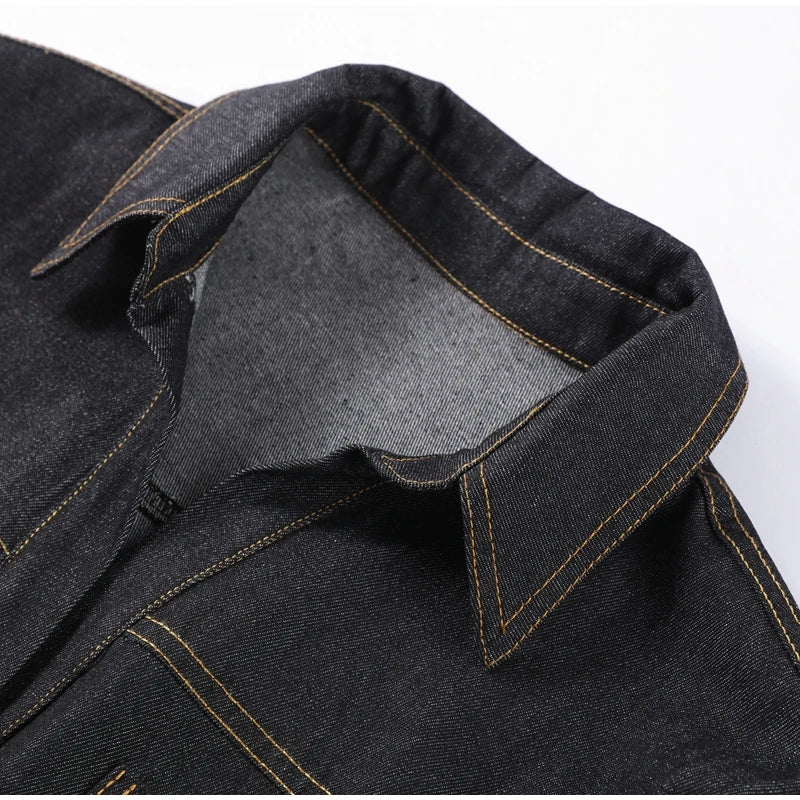 Street Vintage Denim Pants Sets Women Slim Long Sleeve Lapel Single Breasted Jacket Straight Trousers 2025 Spring Lady Outfits