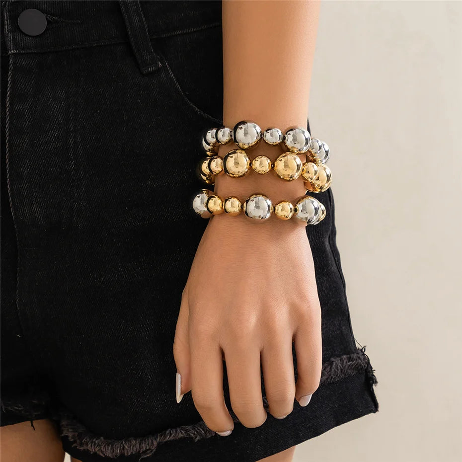 Ingemark Goth Vintage Big CCB Chain Bracelets Women Trendy Classic Elastic Strand Beads Charm Bangles Grunge Couple Hand Jewelry