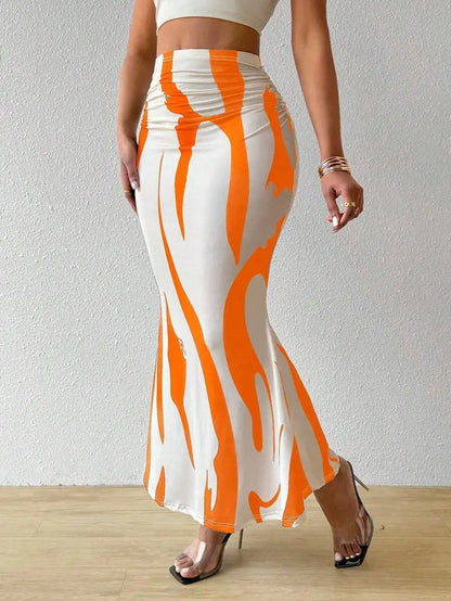 Long Skirts For Women Dressy Casual Graphic Zebra Print Pleated Skirts Spring New Fashion Elastic High Waist Geometry Streetwear