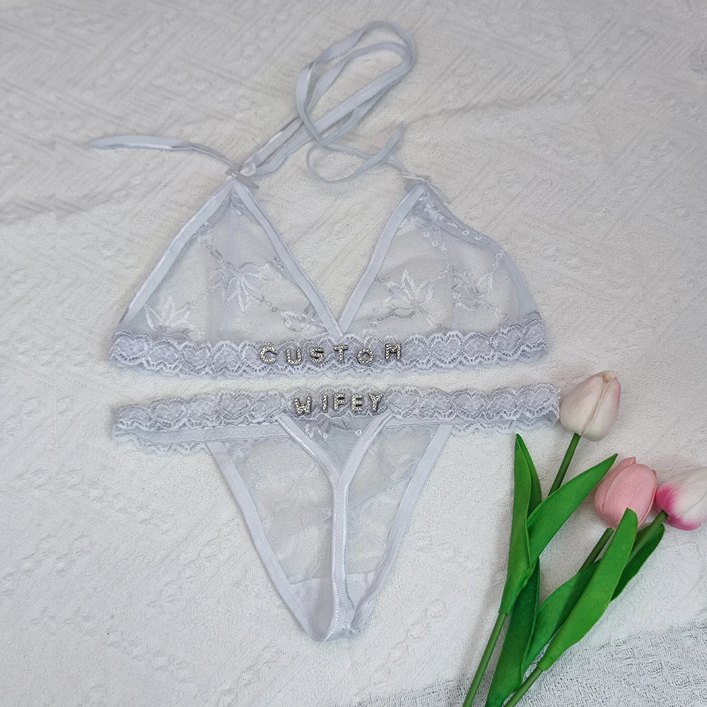 Custom thongs Name Personalized Panties Underwear Lingerie Bra Set Women Rhinestone Customize Thong Anniversary Birthday Gift