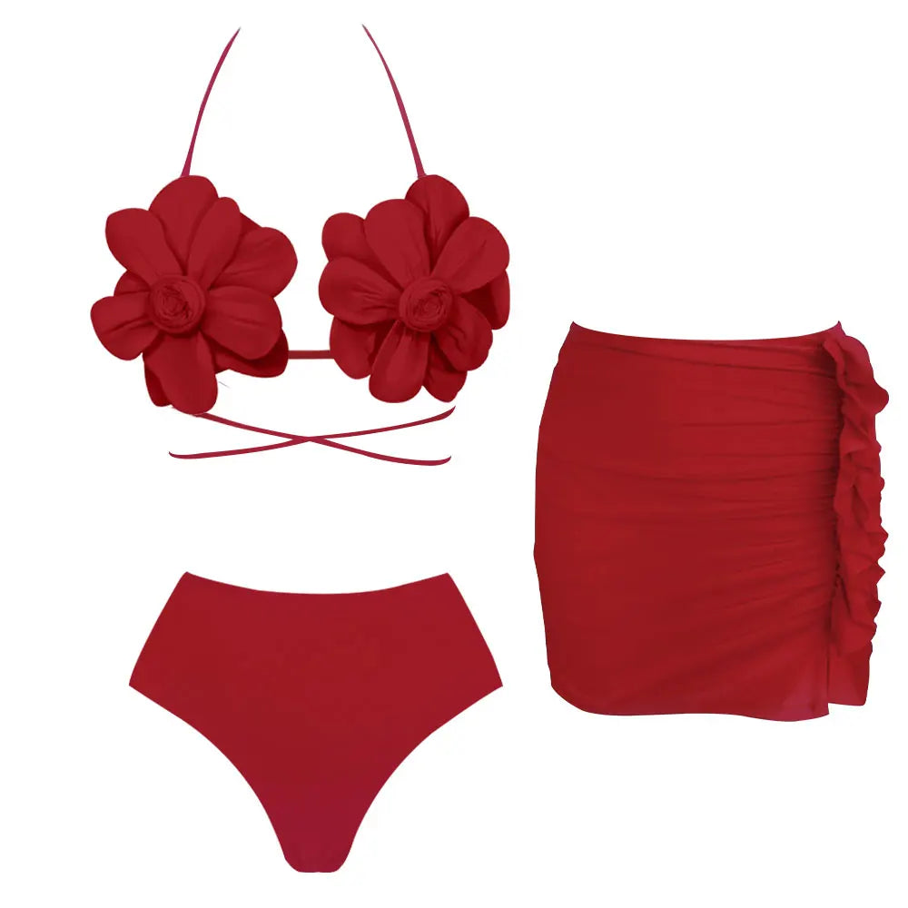 Flower Bikini Set With Skirt Luxury Designer Swimsuit Women Sexy Swimwear High Waist Biquini Desire Bodysuit Bathsuit Beachwear