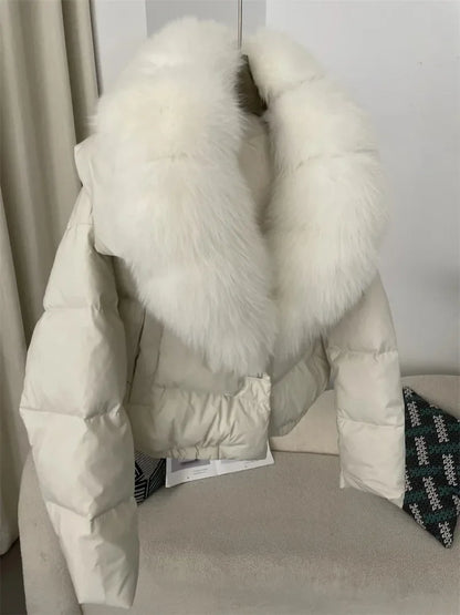 OFTBUY 2025 Big Natural Real Fox Fur Coat Women Autumn Winter Female 90% White Duck Down Jacket Feather Short  Coat Thick Warm