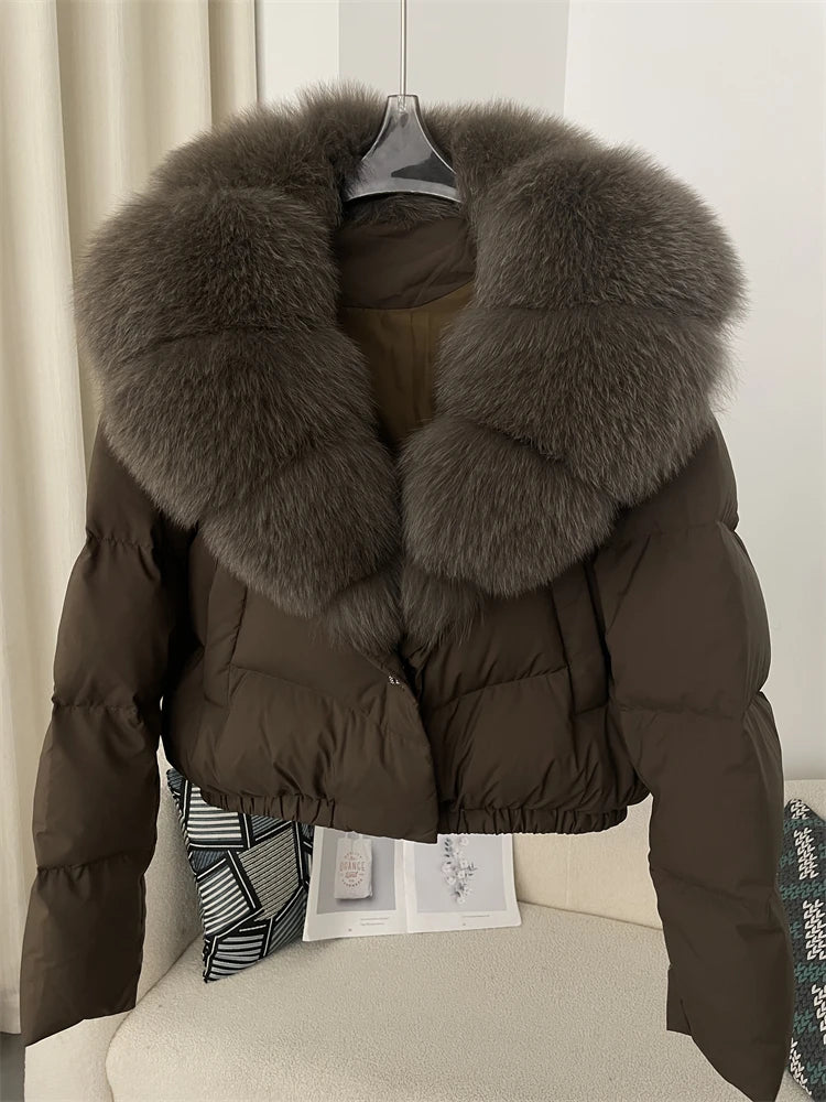 OFTBUY 2025 Big Natural Real Fox Fur Coat Women Autumn Winter Female 90% White Duck Down Jacket Feather Short  Coat Thick Warm