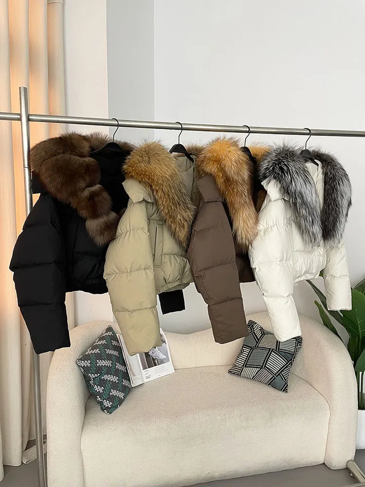 OFTBUY 2025 Big Natural Real Fox Fur Coat Women Autumn Winter Female 90% White Duck Down Jacket Feather Short  Coat Thick Warm