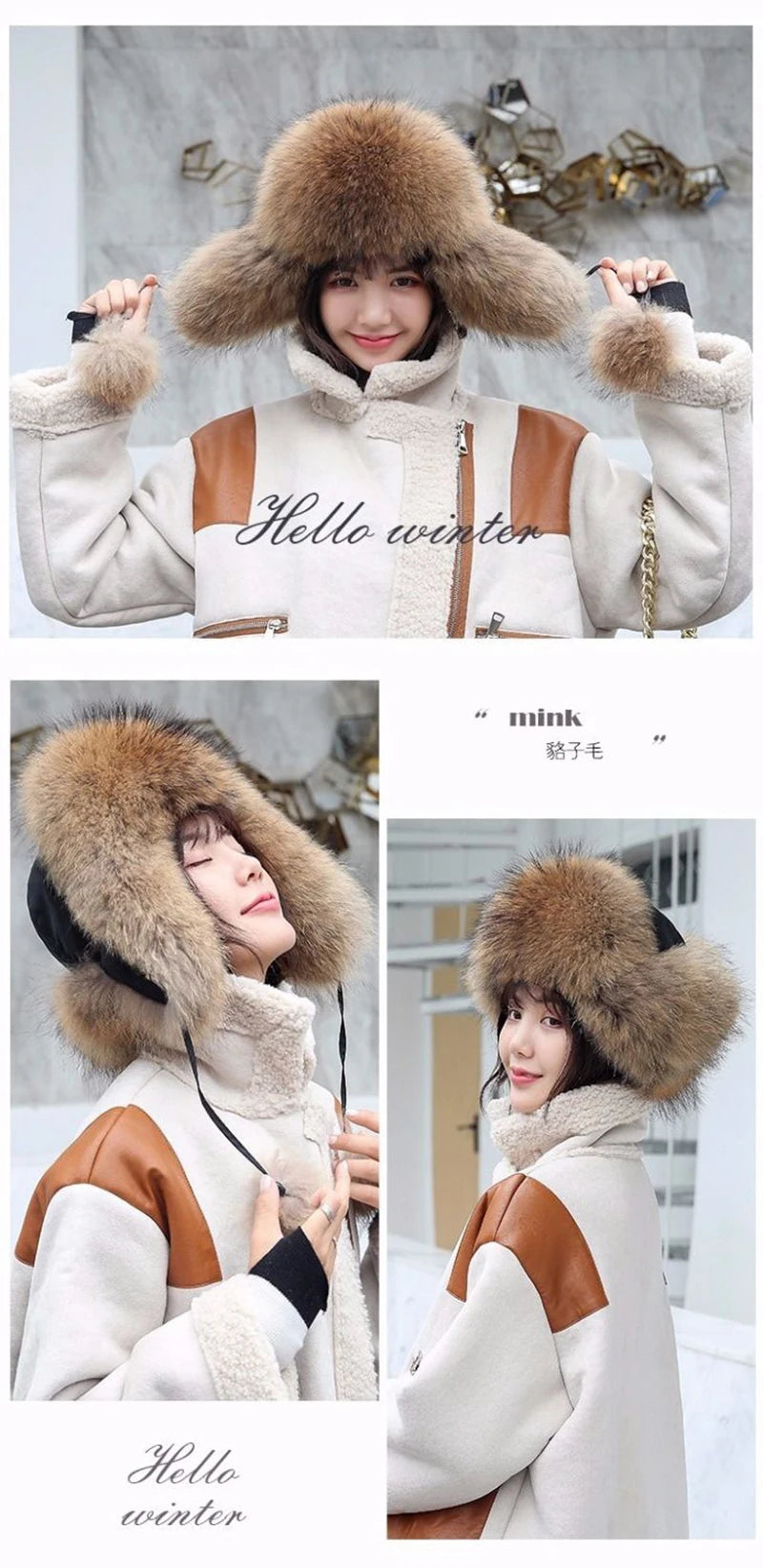 2025 100% Real Fox Fur Hats Women's Russian Ushanka Aviator Trapper Snow Skiing Hat Caps Earflap Winter Raccoon Fur Bomber Hat