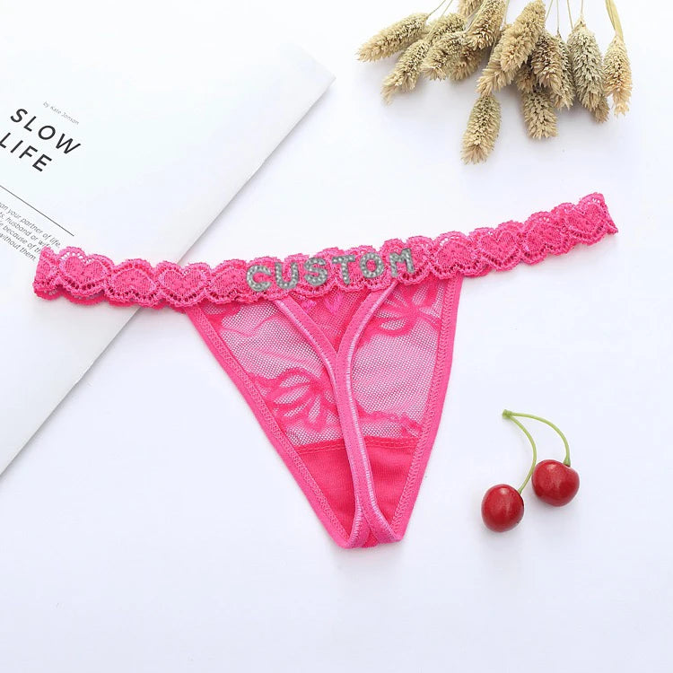 Custom Thong Panties with Name DIY Letter Waist Chain Body Jewelry Women Sexy Lace Bikini G-String Girl Christmas Cheeky Gift