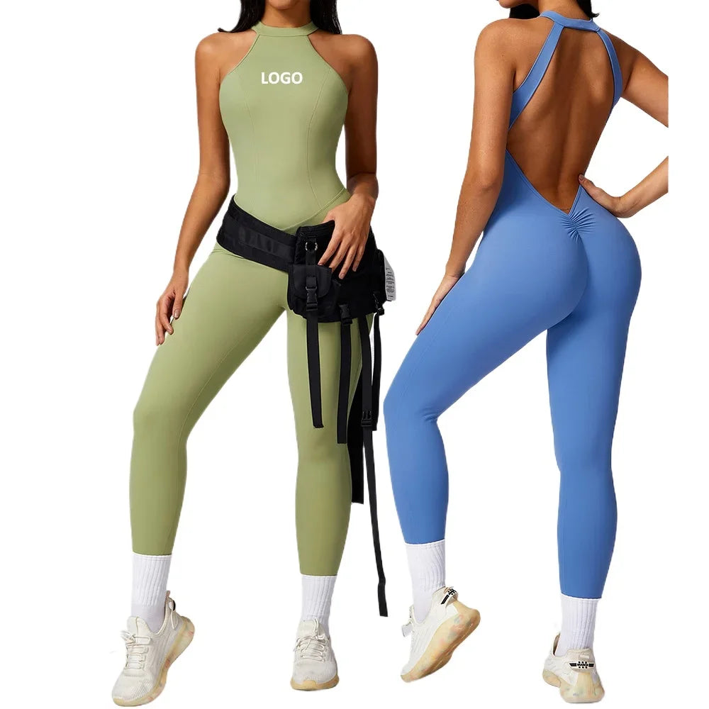 Custom LOGO High Quality Outdoor Jumpsuit Activewear tracksuit women‘s one-piece yoga clothes running tight fitting sportswear