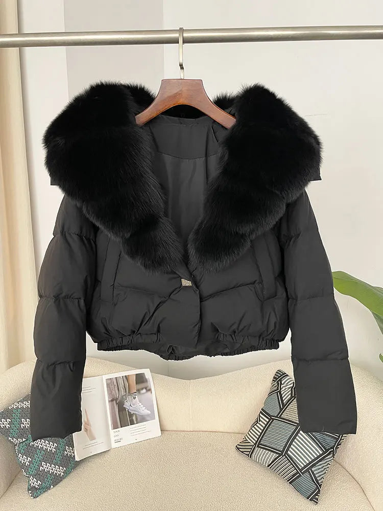 OFTBUY 2025 Big Natural Real Fox Fur Coat Women Autumn Winter Female 90% White Duck Down Jacket Feather Short  Coat Thick Warm