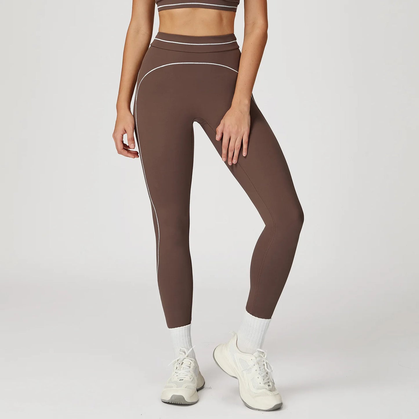 Customized LOGO women's new contrasting color yoga pants folded high waist tight outdoor running sports fitness trousers
