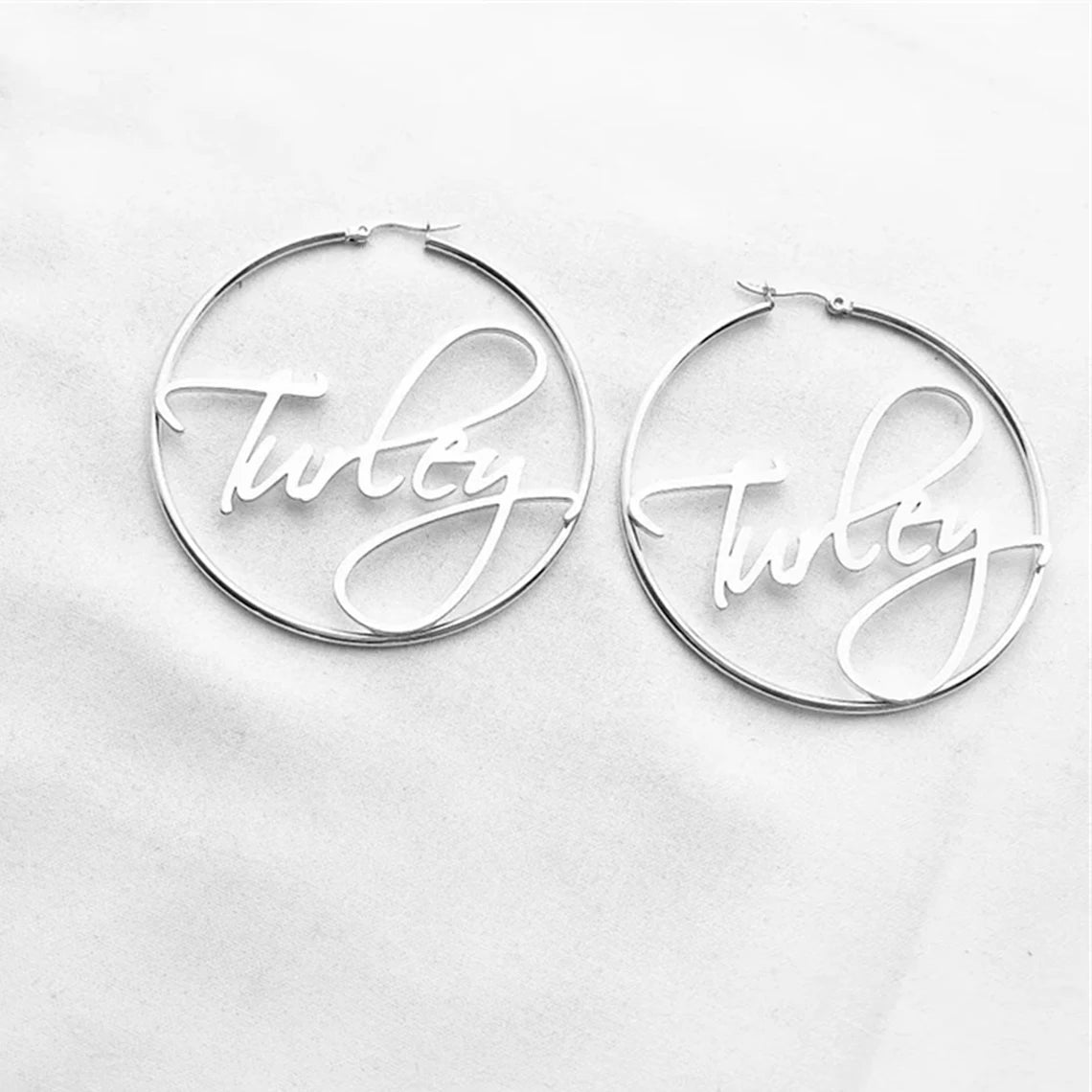 316 Stainless Steel Custom Earrings 30-100MM  Name Hoop Personalized Big Name Earrings Women Gifts Custom 18K Gold Hoop