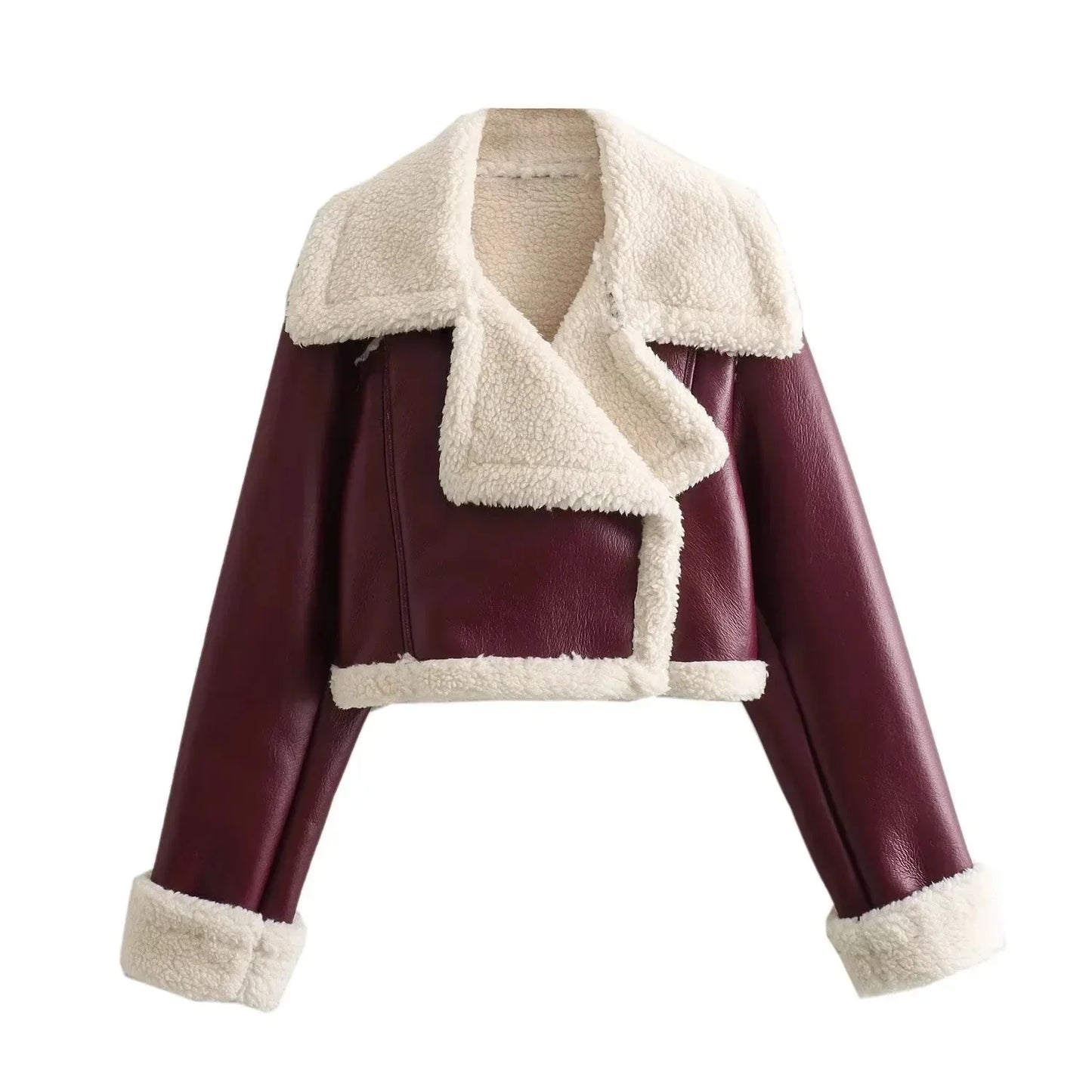 Winter New Women's Faux Fur Lined Short Jacket Double-sided Zipper Collar Leather And Fur Double-sided Short Coat