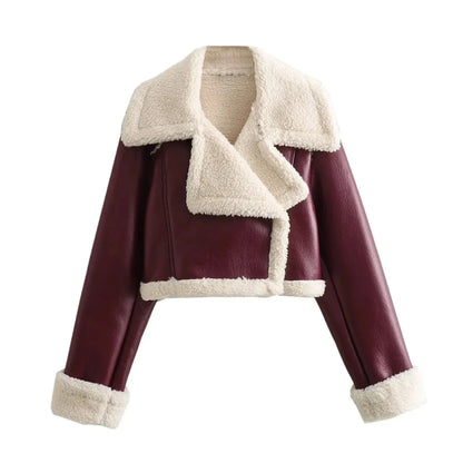 Winter New Women's Faux Fur Lined Short Jacket Double-sided Zipper Collar Leather And Fur Double-sided Short Coat