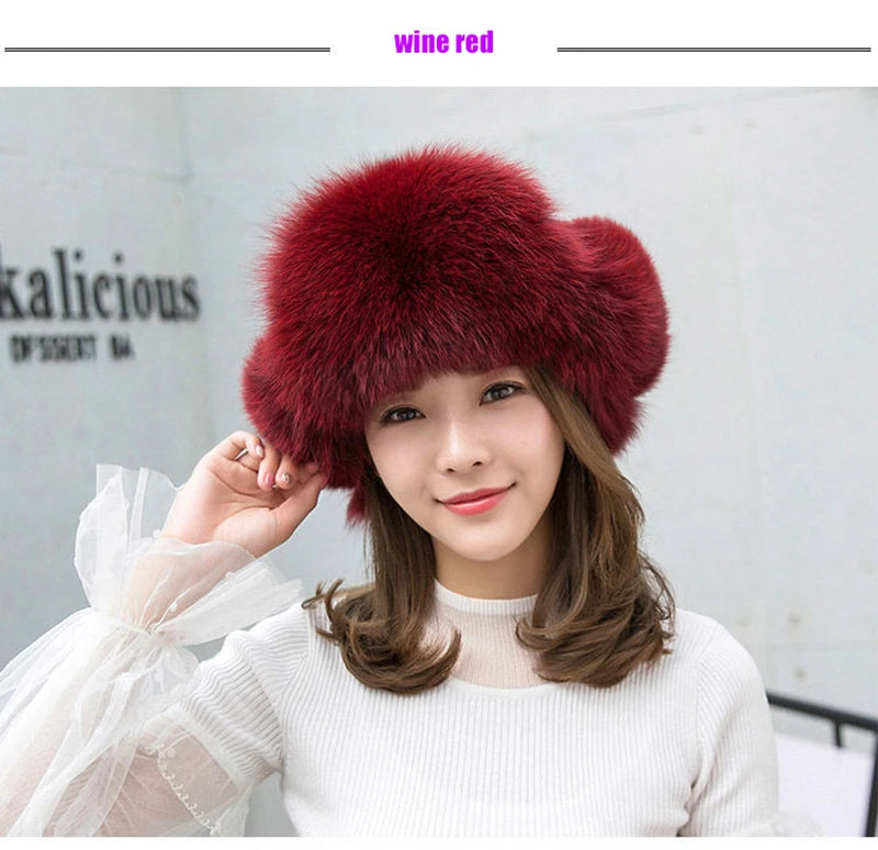 2025 100% Real Fox Fur Hats Women's Russian Ushanka Aviator Trapper Snow Skiing Hat Caps Earflap Winter Raccoon Fur Bomber Hat