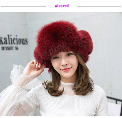 2025 100% Real Fox Fur Hats Women's Russian Ushanka Aviator Trapper Snow Skiing Hat Caps Earflap Winter Raccoon Fur Bomber Hat