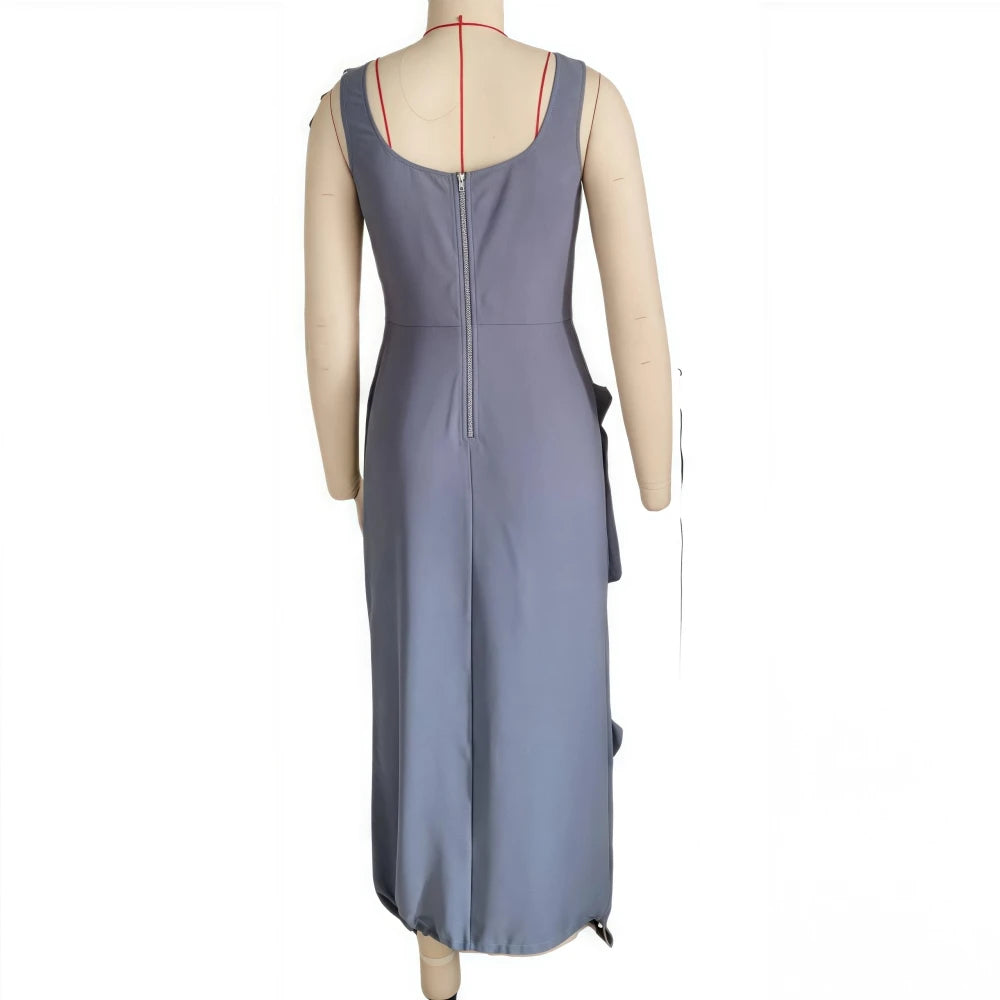 FAGADOER Elegant Cargo Pockets Patchwork Bodycon Long Dress for Woman Spaghetti Strap Backless Zip Dresses Casual Vestidos New
