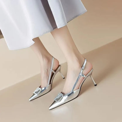 2025 New Summer Women's Sexy Mid-heel Pointed High Heels Women's Fashion Space Stiletto Sandals Women's Nude Single Shoes