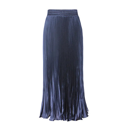 Women's Fashion Pleated Mermaid Long Skirt Korean Style Casual High Waist Satin Flowy Skirts Shiny 19 Colors 2024 Spring SK500