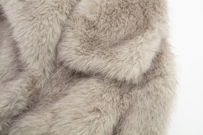 TRAFZA Female Vintage Artificial Fur Effect Coats Lapel Warm Plush Long Sleeves Hidden Buttons Autumn Winter Casual Outerwear