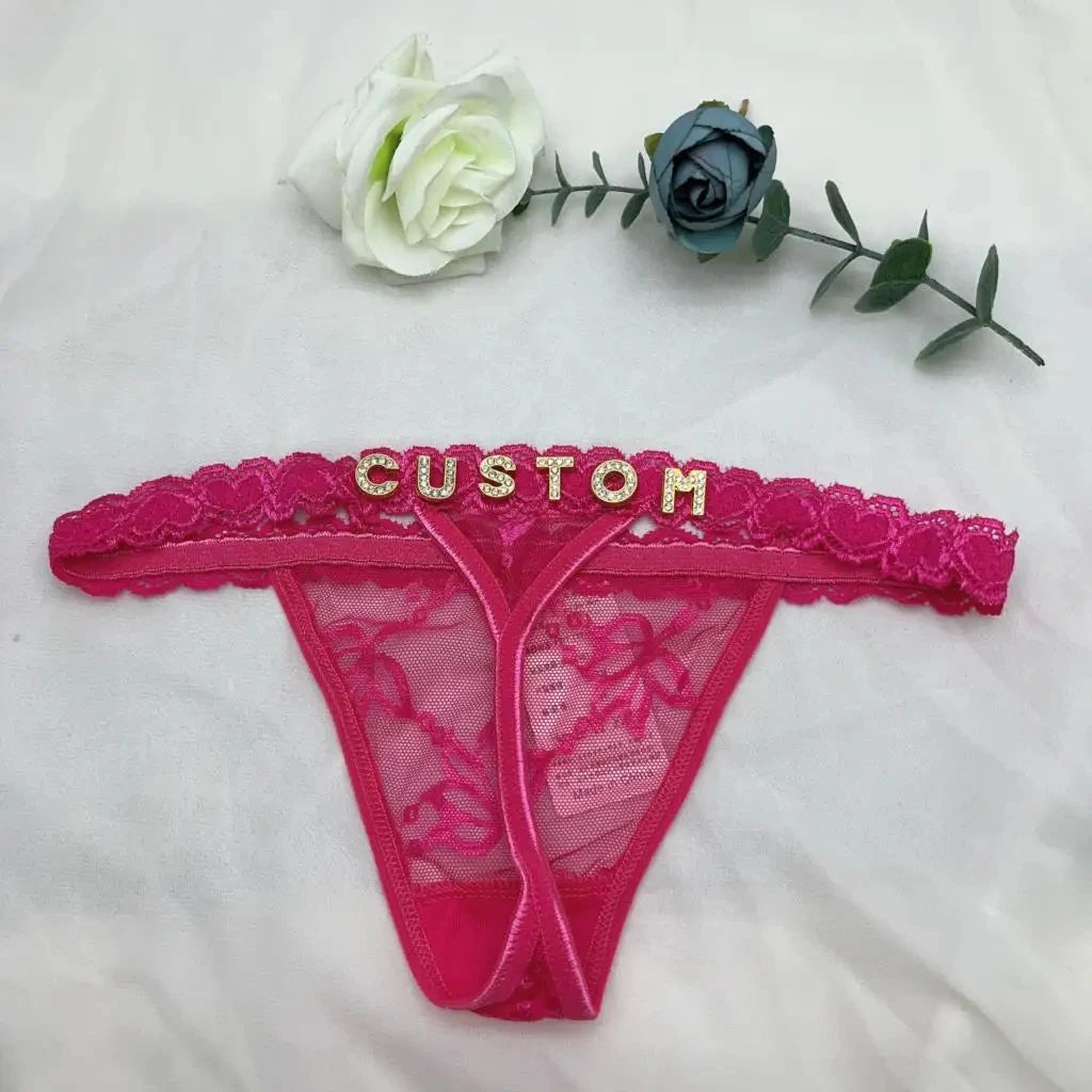 Custom thongs Name Personalized Panties Underwear Lingerie Bra Set Women Rhinestone Customize Thong Anniversary Birthday Gift