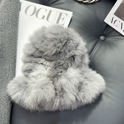 New Real Rabbit Fur Fisherman's Hat For Women Winter Warm Rabbit Fur Caps Soft Natural Rabbit Fur Hats Female Fashion Fur Cap