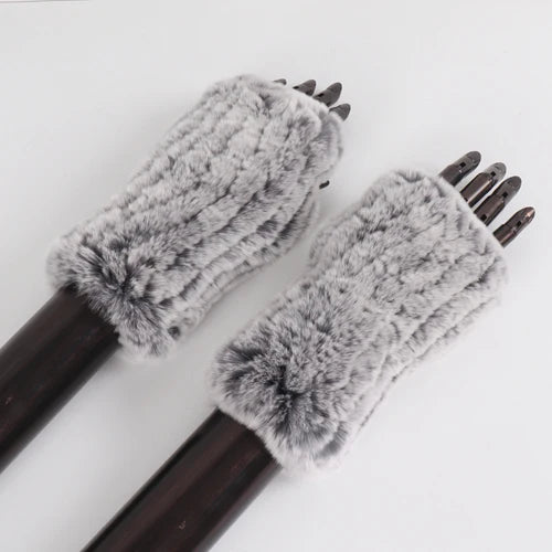 New Style Fashion 100% Genuine Rex Rabbit Fur Lady Gloves Women Winter Keep Warm Real Fur Glove Elastic Knit Outdoor Fur Mittens