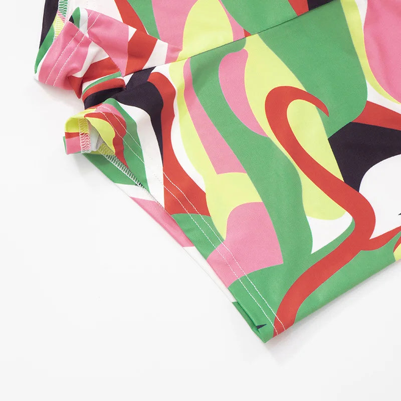 Joskaa Colorful Print Beach Style 2 Piece Sets Women Swimsuit Sexy Tube Tops and Shorts Matching 2025 Summer Bathing Suit