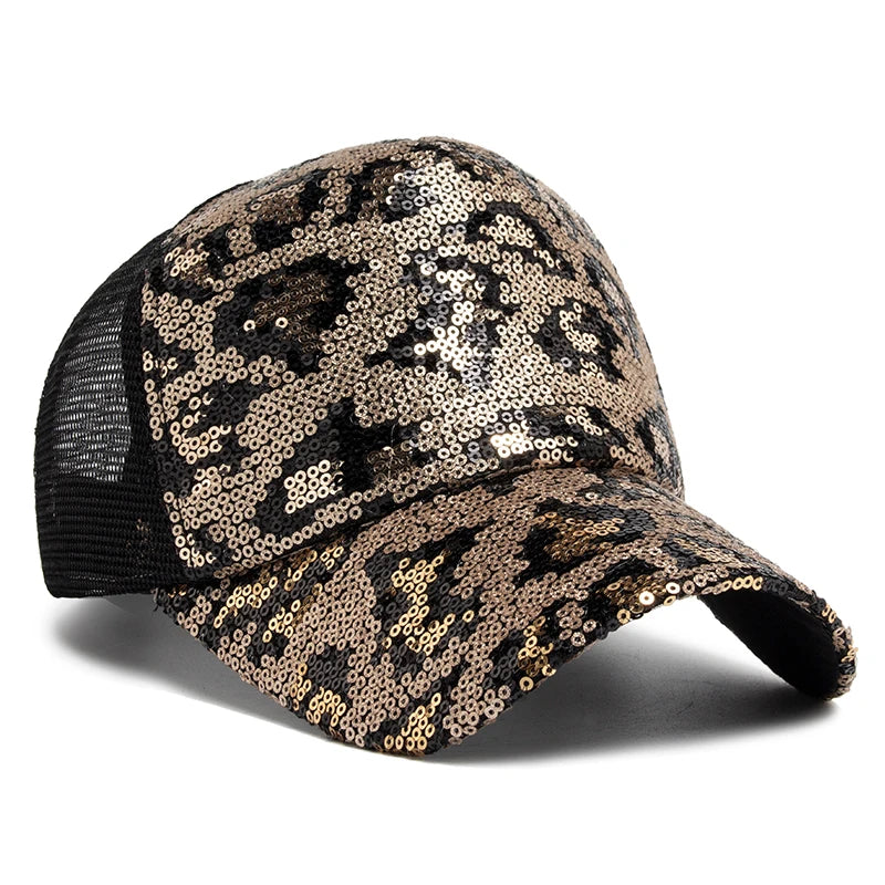 CNTANG New Women's Baseball Cap Summer Mesh Hat Fashion Leopard Spangle Design Hats For Woman Outdoors Sun Visor Adjustable