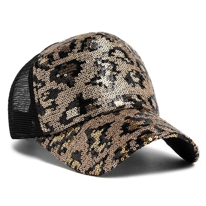 CNTANG New Women's Baseball Cap Summer Mesh Hat Fashion Leopard Spangle Design Hats For Woman Outdoors Sun Visor Adjustable