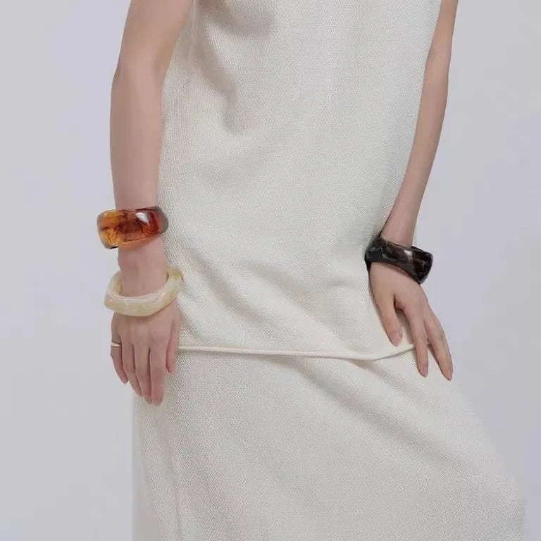 Vintage Wide Geometric Resin Beige Brown Coffee Bangles Irregular Chunky Bracelets Bangle Jewelry Gift for Women Girls
