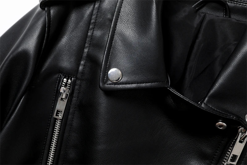 RARF 2024 Women's Spring Black faux-leather jacket Casual zipper and belt Cycling jacket Casual jacket jacket