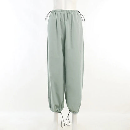 Y2k Cargo Women Drawstring Pants Low Waist Sweatpant Streetwear Vintage Baggy Wide Leg Trousers Oversized Parachute Jogger Pants
