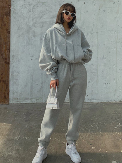 Casual New Fashion Hoodies Suit Women Winter Spring Solid Tracksuit Two Pieces Set Sports Pullover Sweatpants Sweatshirt Mujer