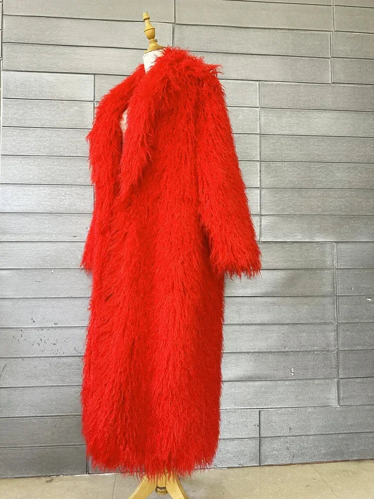 Women Faux Sheep Fur Long Coat Cardigan Thermal Loose Maxi Jackets Plush Coats Female Jacket Autumn Winter Furry Outerwear