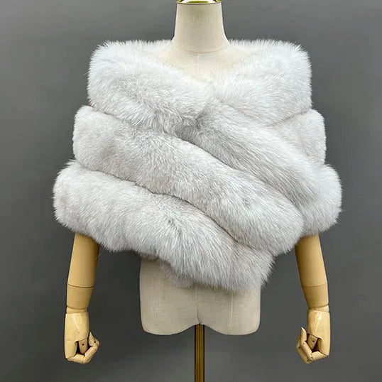 JANEFUR Real Fox Fur Shawl Poncho Women 2023 Luxury Elegant Wedding Bridal Formal Party Warm Winter Natural Fur Cape Coat