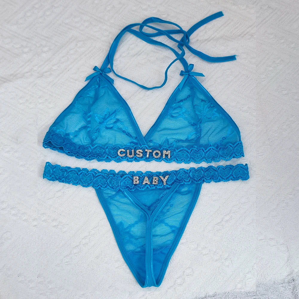 Custom thongs Name Personalized Panties Underwear Lingerie Bra Set Women Rhinestone Customize Thong Anniversary Birthday Gift