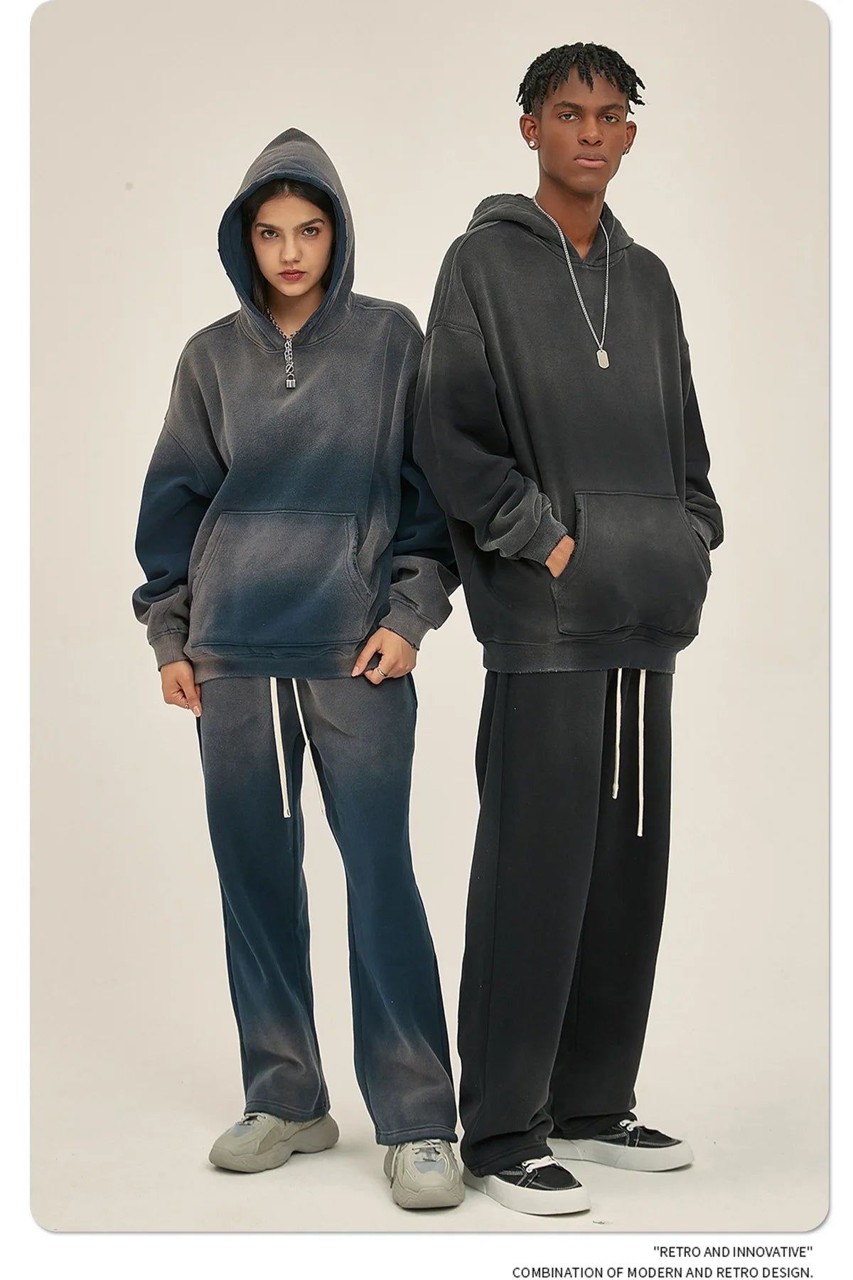 Custom LOGO 2025 autumn winter new 360G heavy sweater men's women's spray-dyeing old thickened hooded trendy sweater trousers clothes set