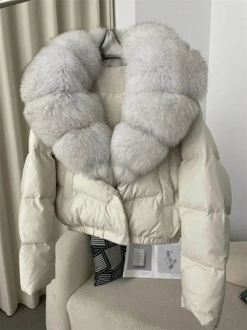OFTBUY 2025 Big Natural Real Fox Fur Coat Women Autumn Winter Female 90% White Duck Down Jacket Feather Short  Coat Thick Warm