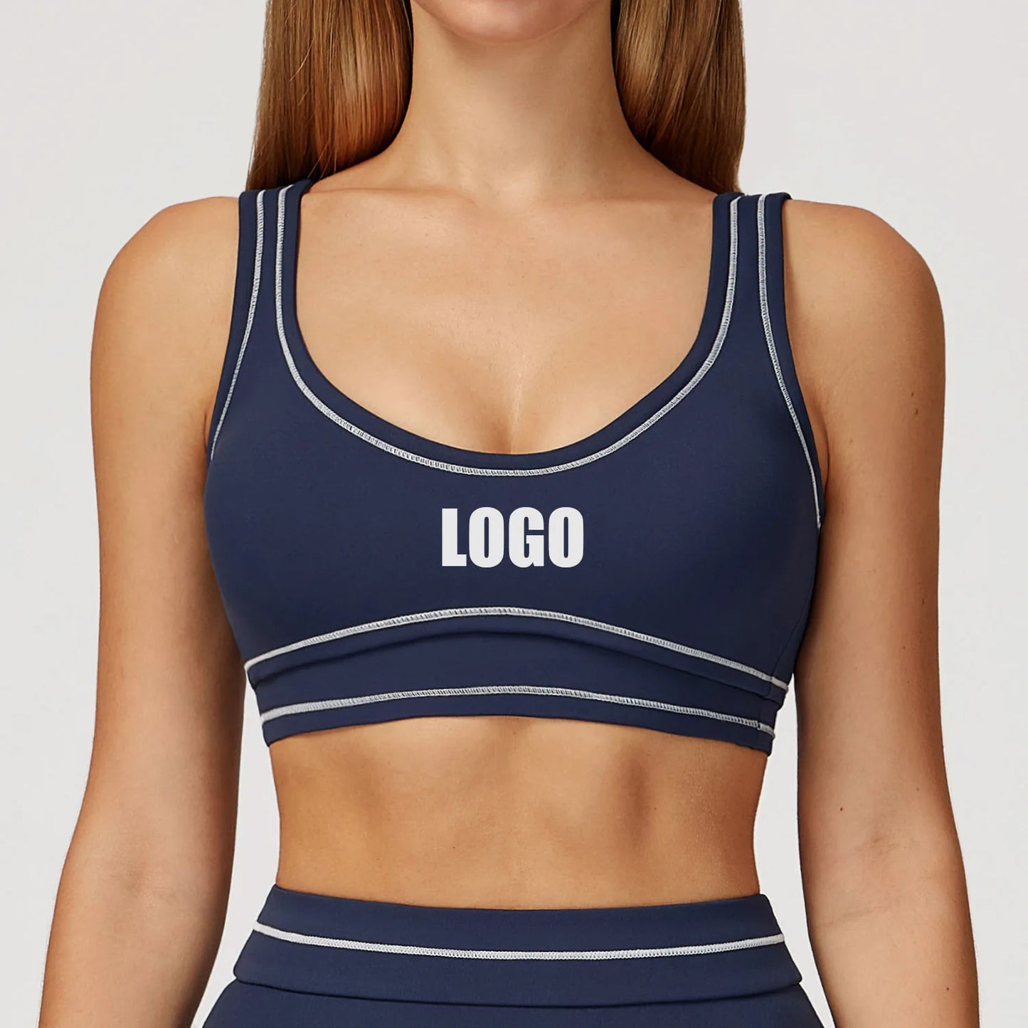 Customized LOGO contrasting color grinding yoga bra U-shaped beautiful back sports underwear running fitness yoga clothes