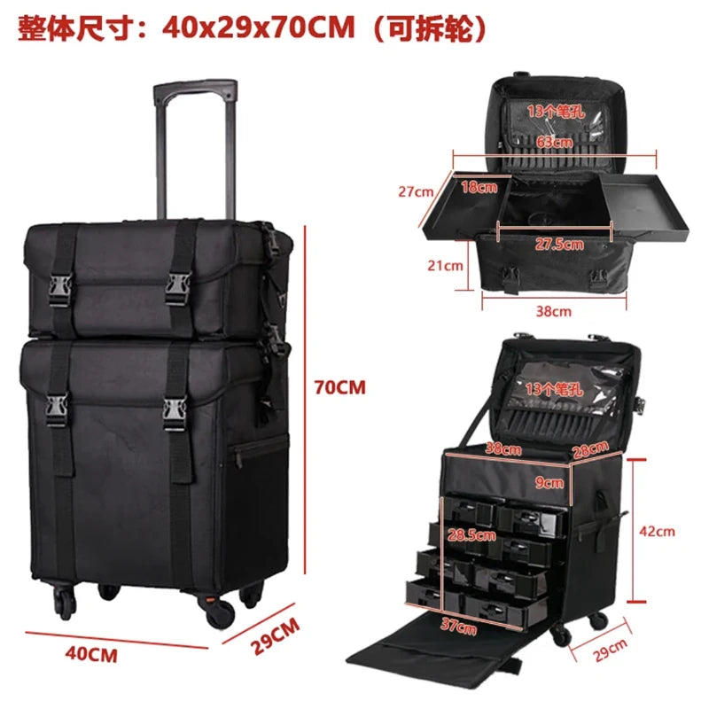 Multifunction Rolling Luggage Sets Spinner Multi-layer Trolley Suitcase with Wheels Women Oxford professional Cosmetic Case