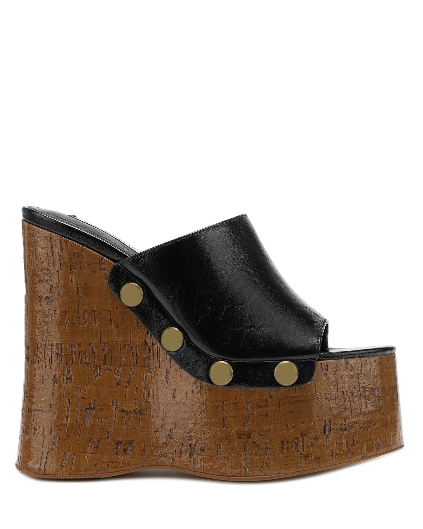 Large Rivets Embedded PVC Strap Women’s Sandals Peep Toe Wedges Super High Heels Tall Platform Sandales à Talons Heighten Shoes