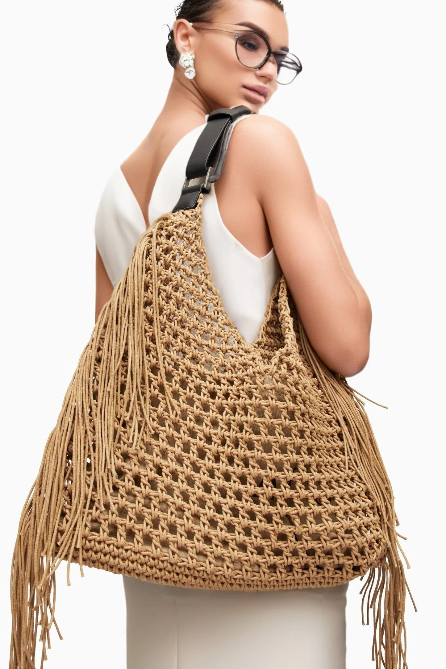 Bohemian beach bags for women luxury designer handbags purses 2025 new nylon fabric hollow tassels with inner pocket