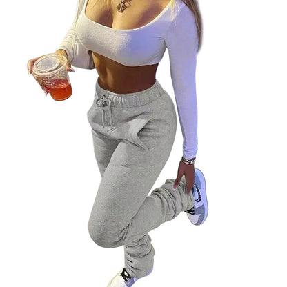 Autumn Winter Women Fashion Pants High Waist Lace Up Thickened Solid Color Casual Sport Jogging Pants for Student Trousers