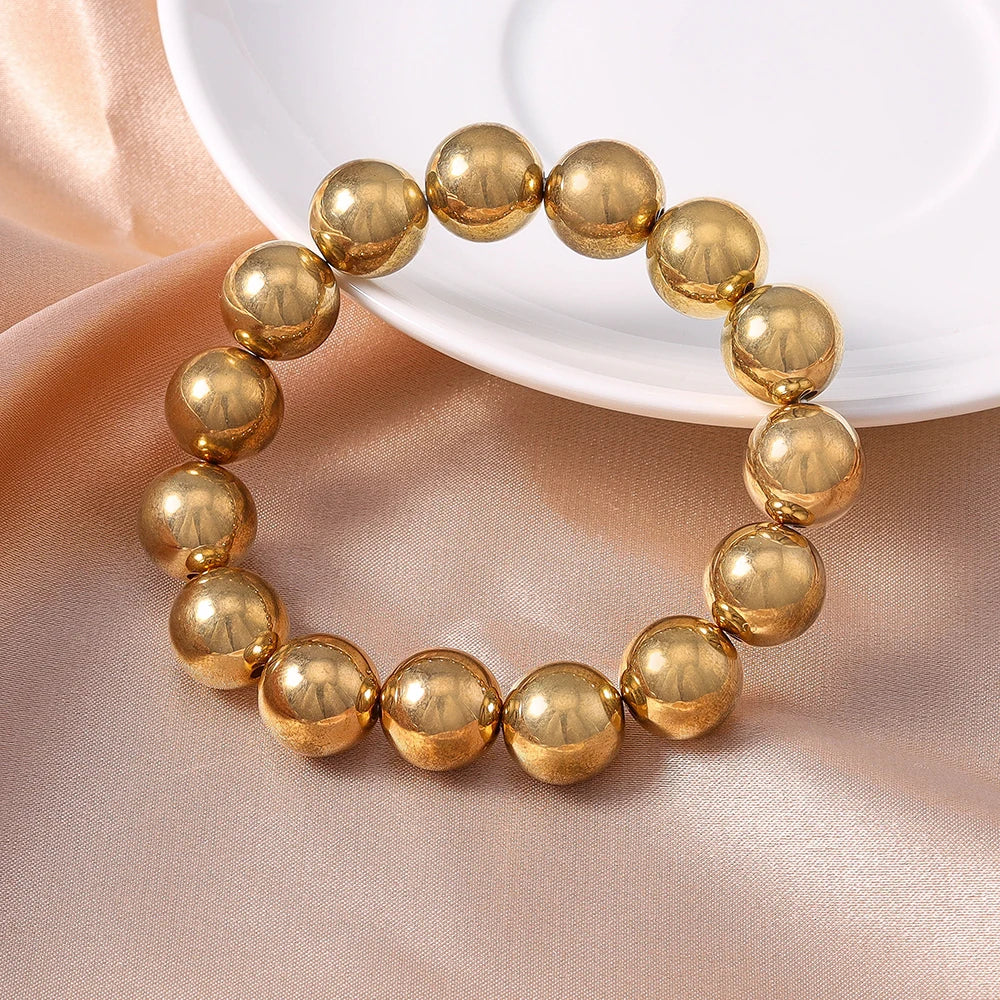 Aihua Trend Stretch Gold Sliver Color 6MM 8MM 12MM 16MM Stacked Ball Beaded Bracelet For Women Men Round CCB Beads Bracelets