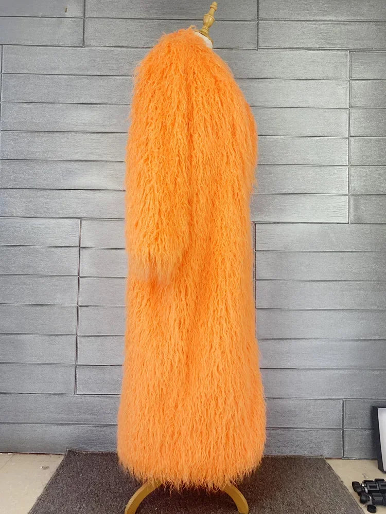 Women Faux Sheep Fur Long Coat Cardigan Thermal Loose Maxi Jackets Plush Coats Female Jacket Autumn Winter Furry Outerwear