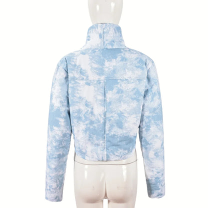 CM.YAYA Streetwear Women Tie Dye Print Long Sleeve Parkas Jacket Thick Warm 2024 Winter Autumn Outwear Coats