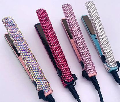 Mini Hair Straightener and Curler With Diamonds 2 in 1 Portable Mini Bangs Flat Iron Tourmaline Plate Flat Iron For Short Hair