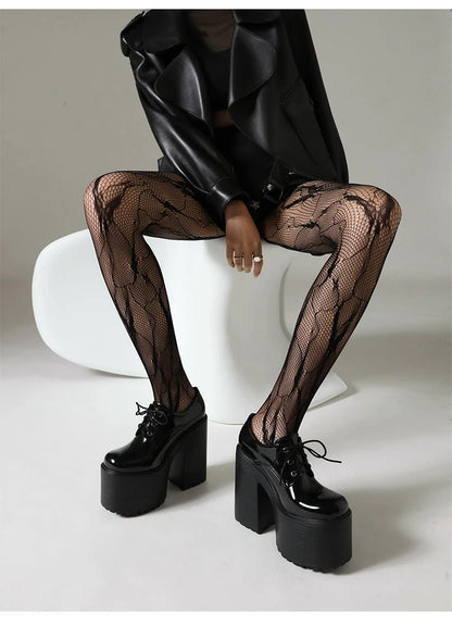 Ultra High Waterproof Platform Shiny Patent Leather Lace Up Women's Pumps Breathable Lining Thick Heels Punk Trendy High Heels
