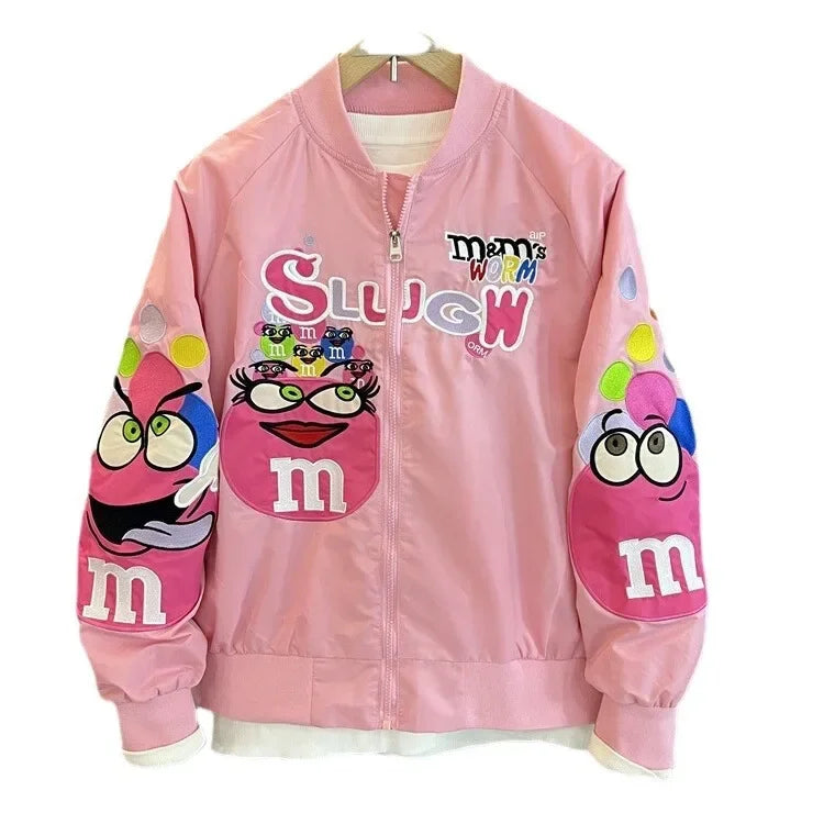 Cross-border Cartoon Embroidery Baseball Jacket For Men Women Casual Loose Fit Hip Hop Top Spring Autumn Letter Couple Jacket