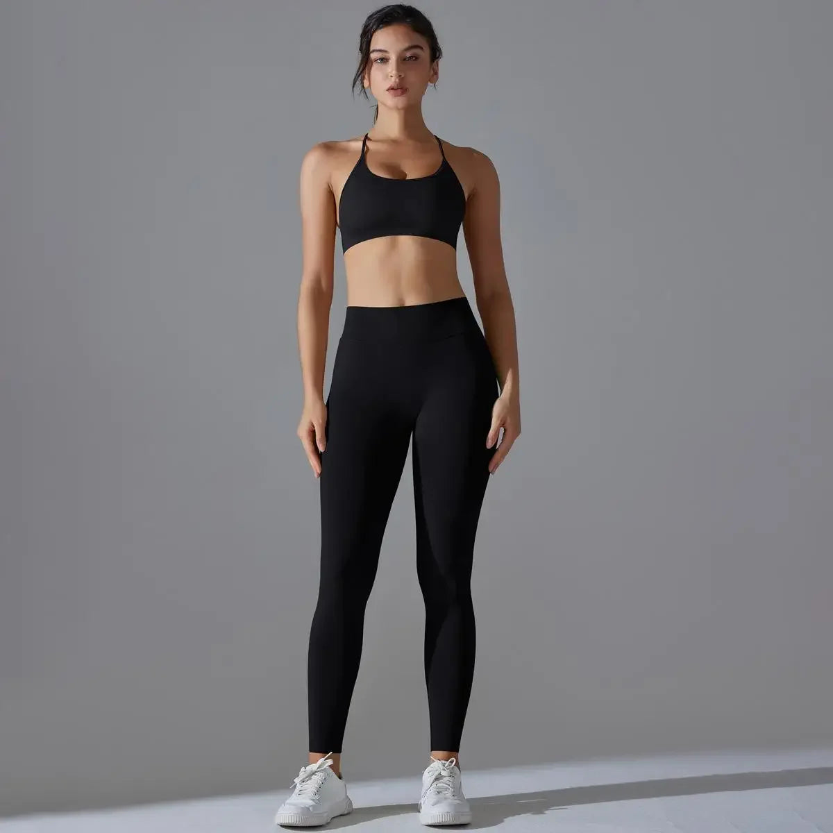 Customized LOGO seamless tight cross back sports underwear yoga set running fitness women's two-piece set