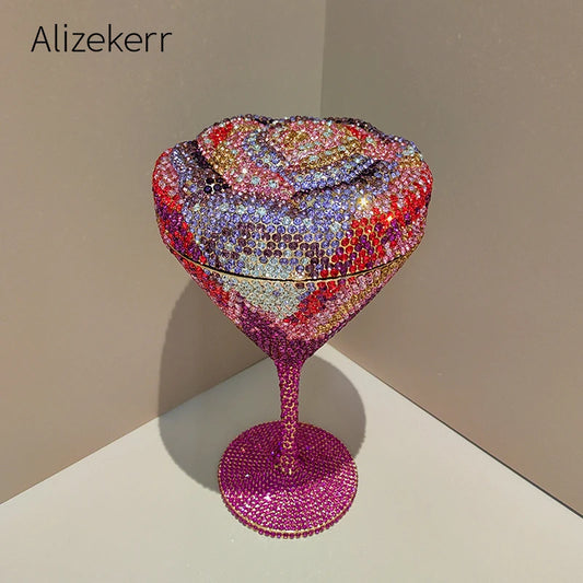 Alizekerr Goblet Rhinestone Evening Bags Women Gorgeous Boutique Unique Flower Crystal Clutch Purses And Handbags Wedding Party